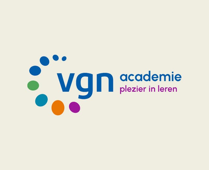 Logo van VGN Academie met de tekst 'plezier in leren' en gekleurde stippen